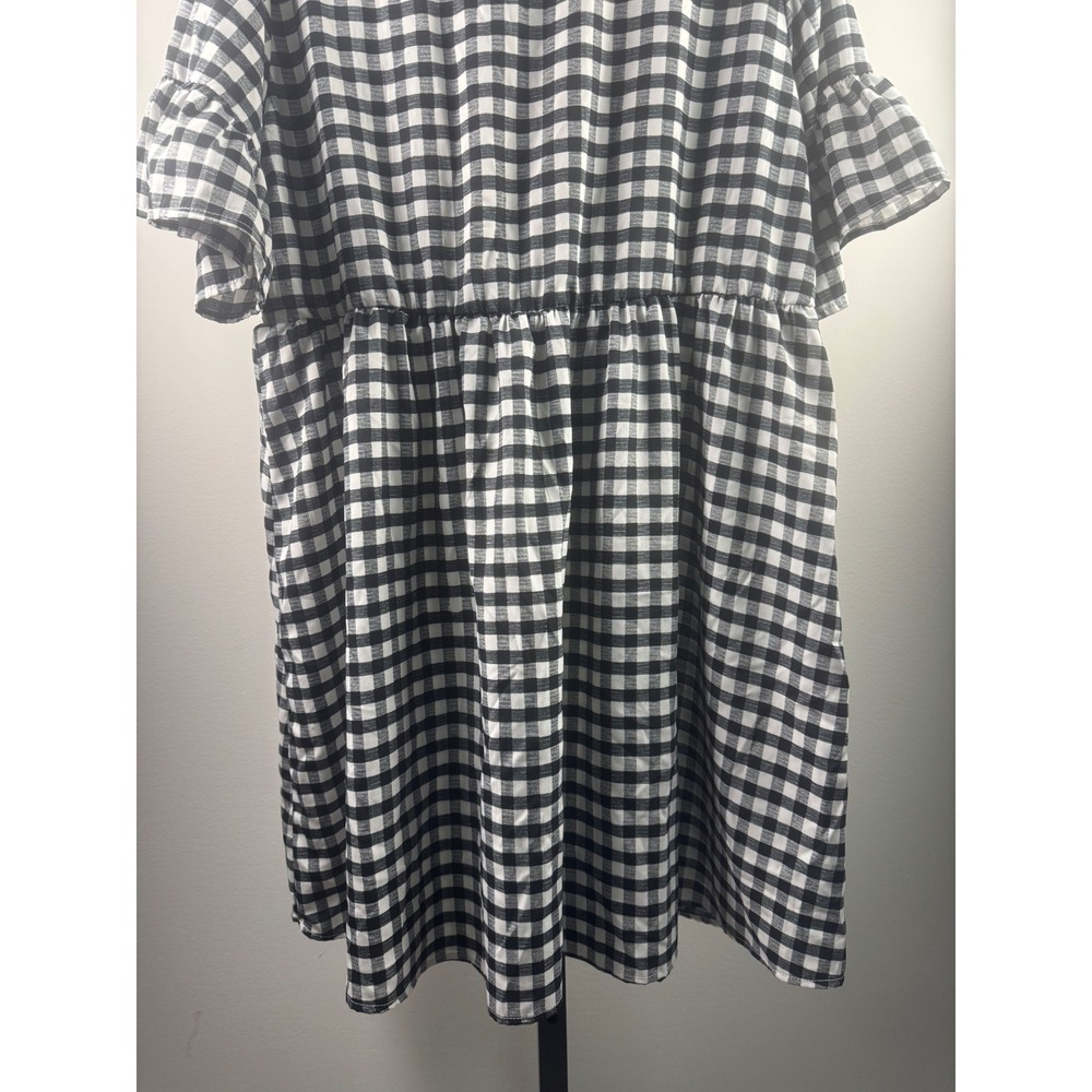 Boohoo Gingham Dress Womens 14 Black White Excellent Ruffle Sleeve Babydoll - Picture 4 of 10